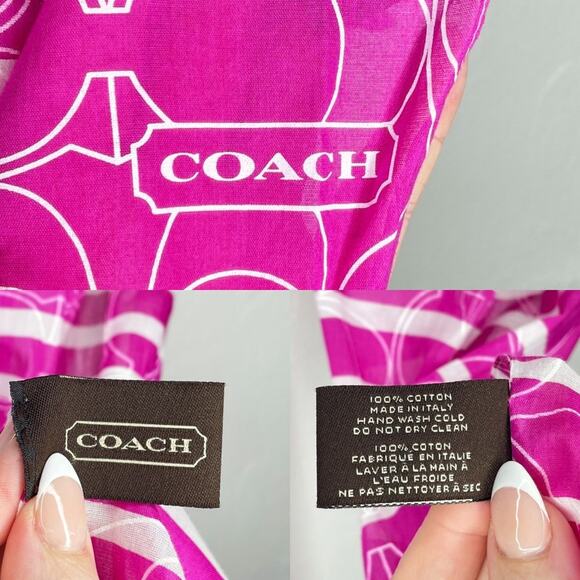 Coach Pink and White Striped Signature Logo C Cotton Raw Cut Lightweight Scarf - Picture 8 of 8
